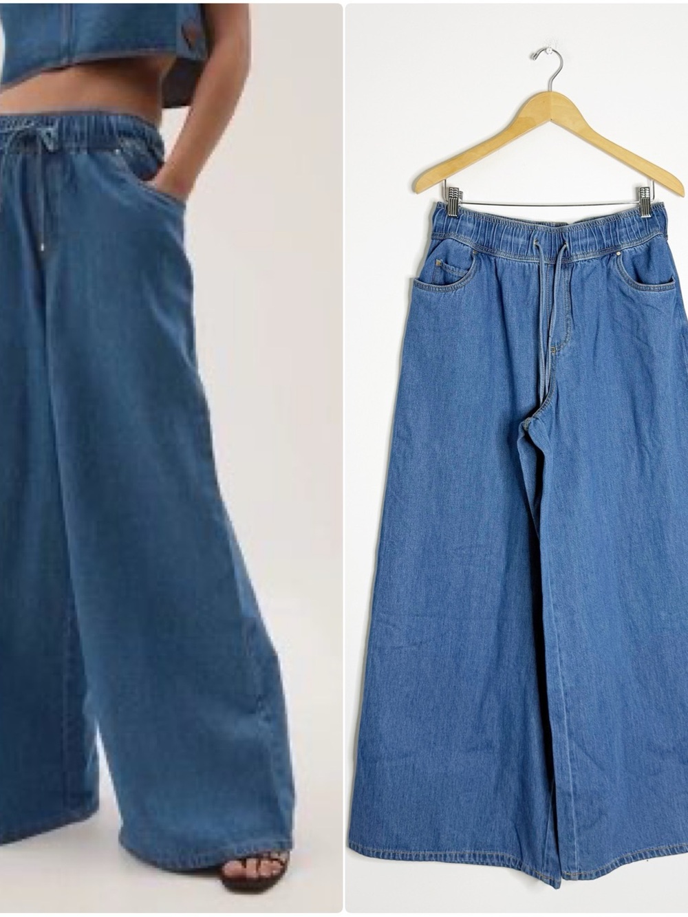 Aje Studio Size 10 Wide Leg Denim Jeans Pull-On 100% Cotton NWT Sunray